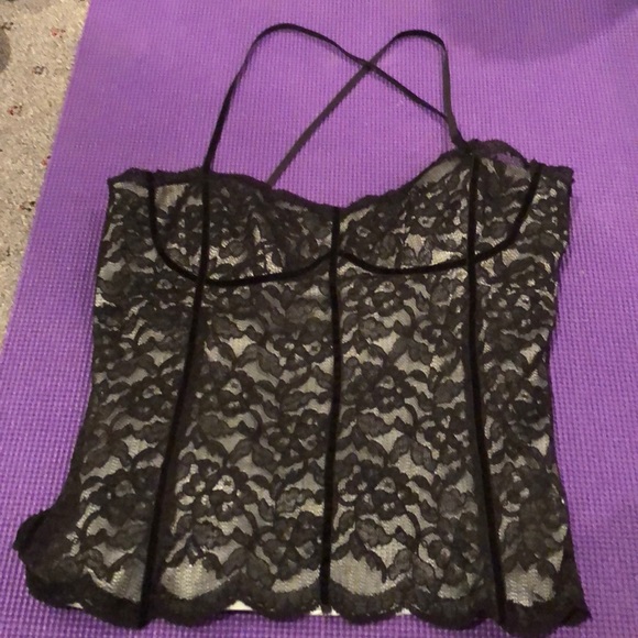 Laundry By Shelli Segal Tops - Silver blue silk top with black lace overlay